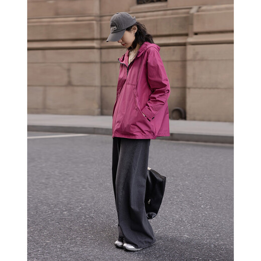 Demana weekend city spring urban outdoor nylon hooded contrasting color drawstring pocket mid-length coat for women