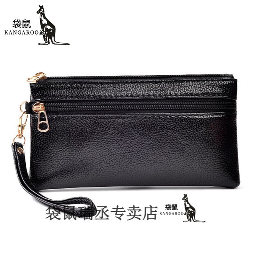 Kangaroo Neu einfaches weiches Leder-Hand-Holding-Brieftasche Ladies Langes Großkapazität Wechseln Sie die wichtigste Handy-Tasche vielseitiger Trend in allen Jahreszeiten schwarz jd