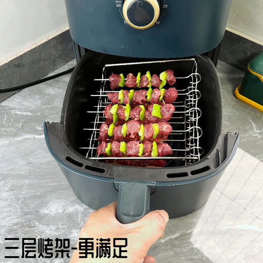 FANCYCHIC 3164 Air fryer grill grill skewers rack oven barbecue rack stainless steel three-layer grill steam rack air fryer universal barbecue rack stainless steel grill + 15 skewers 15cm long