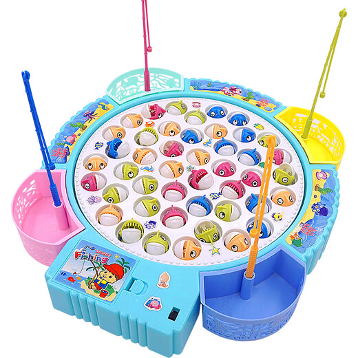 SEMALAM children's electric fishing toy set magnetic fish 3 years old 2 boys 1 girl 4 babies early education magnet fishing rod medium blue fish plate battery version 25 small sharks