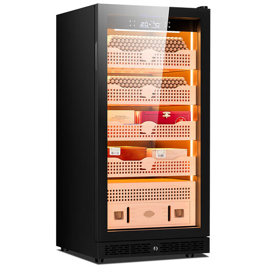 CIGARLOONG 220C cigar cabinet, precise constant temperature and humidity, natural cedar wood interior, choleric cigar humidifier, smart WiFi controlled water ion purified ammonia compressor cabinet, anti-fog door smoke cabinet, obsidian black, purified ammonia + WiFi + cedar wood shelf