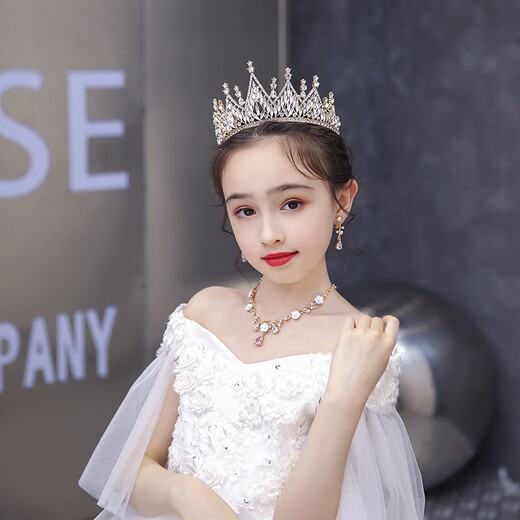 Shijun (SHIJUN) European and American retro crystal handmade crown crown headdress for children and girls' crown three-piece birthday performance silver crown