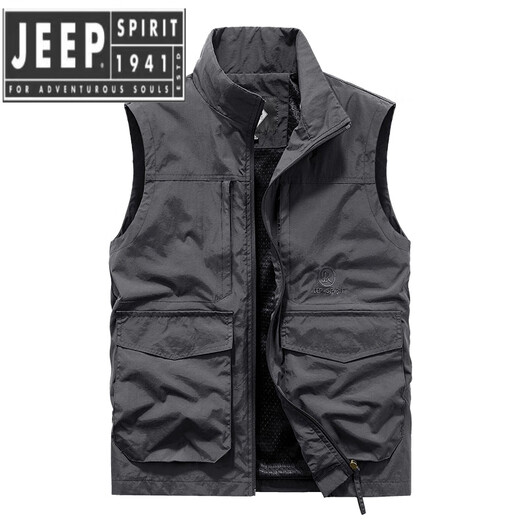 JEEP SPIRIT吉普精神春秋季男士马甲多口袋运动宽松大码坎肩工装外套男 7009卡其 3XL 【176-195斤】