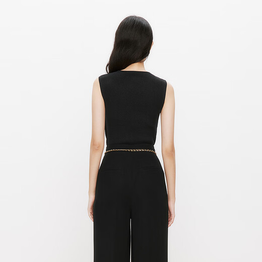 Kelaitels neuer Sommer 2025 Einfache Festkörper-V-Ausschnitt-Weste für Frauen schlanker fit schlanker innerer Perspektive Top Black M.