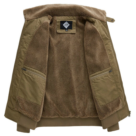 Jeep (JEEP) fleece jacket men's winter warm thickened pilot jacket pure cotton workwear casual cotton coat men's large size cotton jacket camel XL recommended weight 150Jin Jin equals about 0.5 kg
