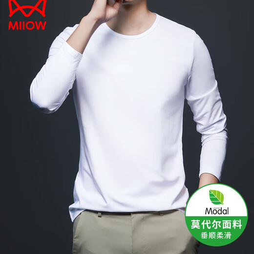 Catman Modal long-sleeved T-shirt men's round neck casual loose bottoming shirt simple and versatile skin-friendly men's top