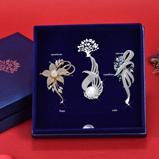 Old silversmith high-end women's brooch gift box set TW119 elegant brooch three-piece set