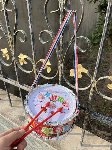 机器鹅幼儿园男孩女孩活动卡通打击乐器打鼓爵士鼓美羊羊双面腰鼓锣玩具 小绵羊打鼓-21cm