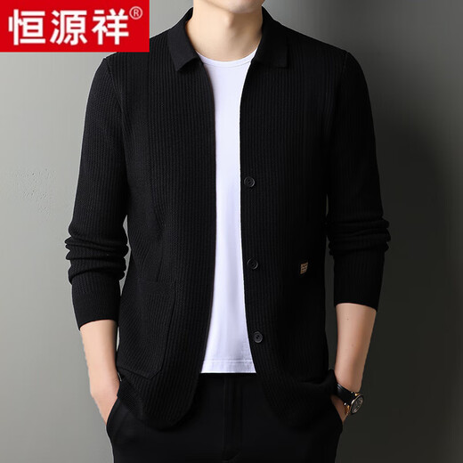 Hengyuanxiang knitted cardigan men's jacket spring and autumn lapel shirt middle-aged solid color 100 plush sweater dad sweater men's clothing 33899 black [pure new 100] 3XL 185 suggestions 165-180Jin [Jin equals 0.5 kg]
