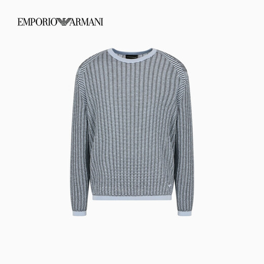 EMPORIO ARMANI/阿玛尼官方旗舰男士长袖圆领通体提花复古套头针织毛衣 F9030-蓝色/海军蓝色 L  (推荐：150-165斤)