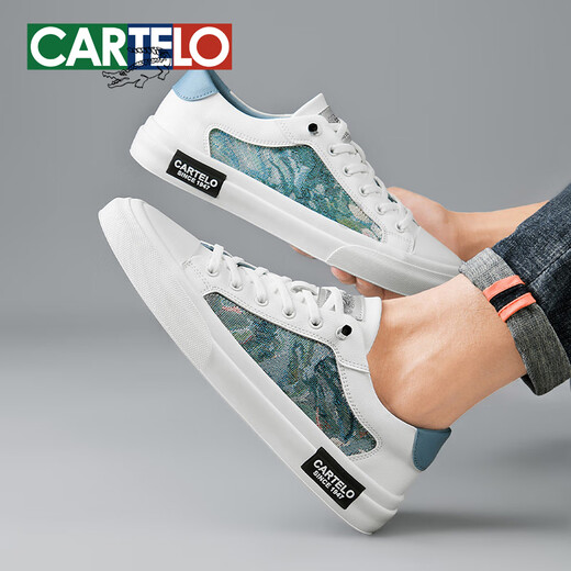 
CARTELO crocodile (CARTELO) board shoes men's casual shoes summer breathable outdoor shoes men's versatile white shoes men's soft sole one-foot men's shoes White ice blue - trendy and versatile-7374 41 standard sports shoes size