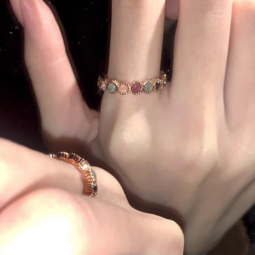 Fat Donglai Quality Tourmaline Ring Rainbow Sweet Cool Style Jewelry Gem Color Ring Alloy Design Purchasing Agency Golden Rainbow Round Moissanite Ring Opening Adjustable