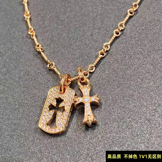 Tomikuro's hollow cross pendant full of diamonds necklace 925 sterling silver plated with 18K gold for men and women to wear light luxury high-end hollow cross full of diamond pendant (silver plated with 18k gold)