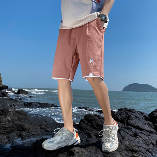 Trendy Ice Silk Shorts Men's Summer Thin Outer Wear Quick-Drying Casual Pants Men's Five Points Trendy Beach Basketball Sports High Quality Cool Running Style BSL108 Haze Blue XL Recommended Weight 115-125 Jin Jin is equal to 0.5 kg Can be worn