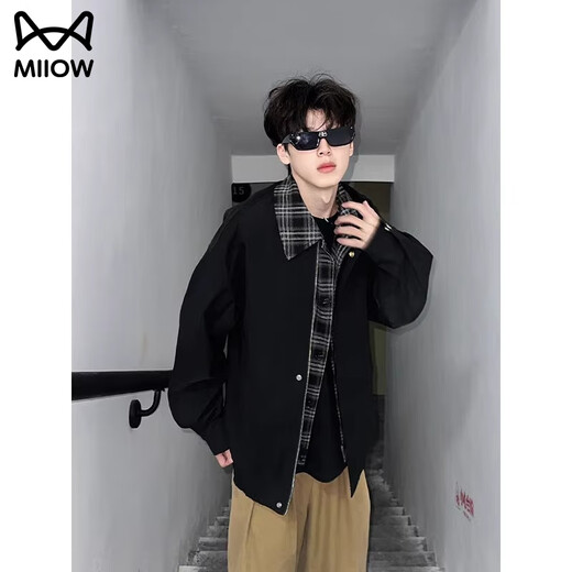 Cat Man Jacket Men's Autumn and Winter Maillard Wear Fake Two-Piece Plaid Plus Velvet Thickened Large Size Jacket Lapel Baseball Clothing 1802 Brown XL (Recommended 140-160 Jin Jin equals 0.5 kg)