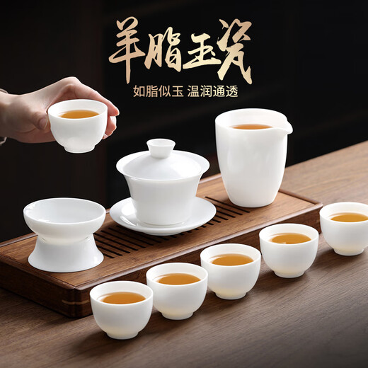 Not clumsy mutton fat jade porcelain master cup single cup tea special ceramic kung fu tea cup 6 cups white porcelain fragrant snow small tea cup