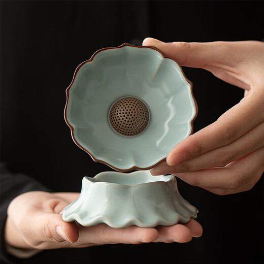 Xiyuanji Tianqing Ru Kiln Lotus Tea Leak Tea Filter Full Ceramic Tea Filter Tea Residue Filter Tea Ceremony Accessories Tianqing Ru Kiln Lotus Single Base