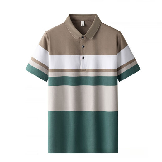 恒源祥男士短袖t恤时尚撞色条纹夏季翻领polo.衫中青年棉质半袖体恤上衣 826粉色 M