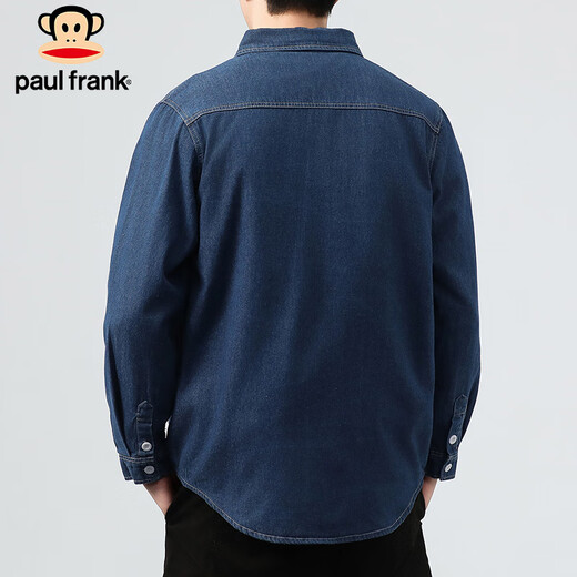 Paul Frank long-sleeved shirt men's spring and autumn casual denim shirt men's jacket men's trendy tops men's dark blue 3XL