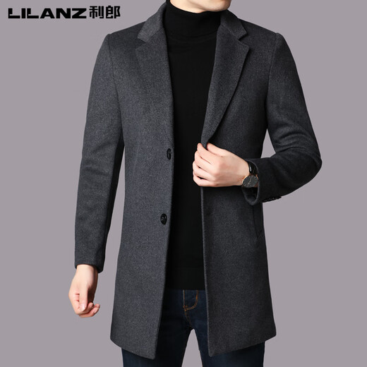 Lilang Herren Winter New Woll Wollmantel mit mittlerer Jacke mittleren Alters und junger Männer Windbrecher Trend Black M 170 [110-130jin [Jin gleich 0,5 kg]]]