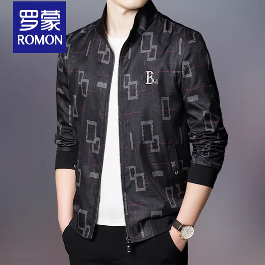 ROMON Jacket Men's 2025 Spring and Autumn Thin Solid Color High-End Men's Slim Stand Collar Fashion Plaid Casual Trendy Jacket 2223 Gray 2XL 180cm Recommended 135-150Jin Jin is equal to 0.5 kg