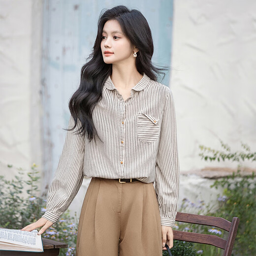 
Cypress House Single Breast Shirt 2025 Autumn New Women's Lapel Loose Striped Casual Shirt