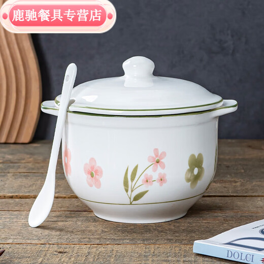 Chaosihui ceramic lard jar, high temperature resistant oil jar with lid, spicy jar, special jar for chili, kitchen household oil storage tank, love at first sight seasoning jar (approx.) + covered spoon 450ml bone china, high temperature resistant