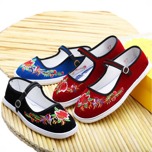 Reine handgefertigte tausendschichtige alleinige alte Peking-Stoffschuhe Frauen gestickte Schuhe Frühling und Herbst Mutterschuhe Quadratmund Mund-LOLED Old Man Schuhe Oma Schuhe [reiner Stoff Einzeltausend-Schicht-Sohle] Granatapfelblumen Big Red 37