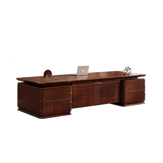 Hanjitang Yuxin Chinese style mid-century style office desk boss table ebony wood leather surface president chairman office furniture executive desk 2.0 meters boss table