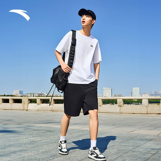 安踏休闲短袖t恤男女同款夏季简约纯色圆领运动打底衫宽松情侣上衣