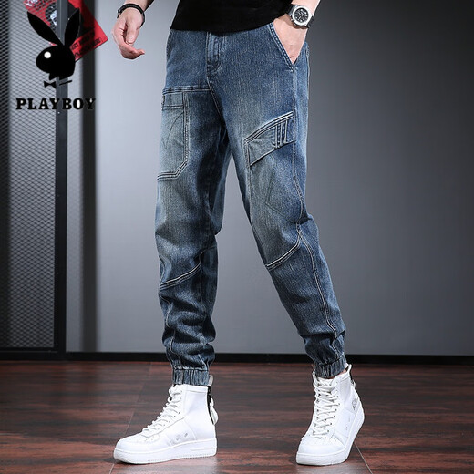 Playboy (Playboy) Workwear Jeans Marca de moda Harem Pants Spring y Autumn Blue Retro Washing Men's Pants Handsome Tendencia negra un peso regular de 3xl 181200Jin [Jin iguala 0.5 kg]