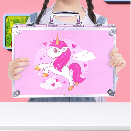 伊贝智画笔绘画套装画板儿童玩具小女孩7-8-12岁益智实用小朋友生日礼物 【手提铝盒】豪华套装-独角兽 三五4-6-8-10-12岁益智61礼物
