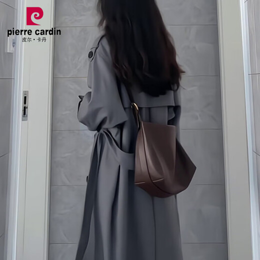 Pierre Cardin Gray Windbreaker Jacket Women's Mid-Length 2024 Early Spring Autumn New Korean Style Small High-end Super Nice-looking Coat Gray M 111-130Jin Jin equals 0.5 kg