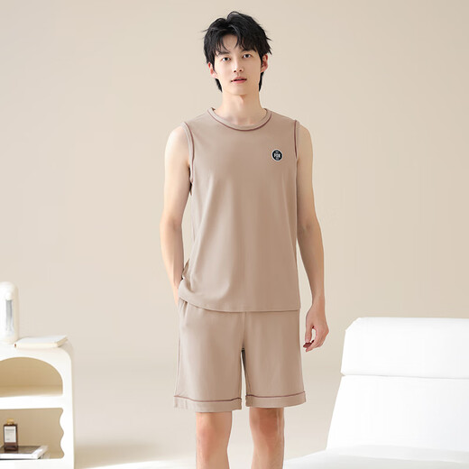 睡衣男夏季纯棉无袖背心夏天青少年大码男士薄款休闲家居服套装 YDY13658 3XL 码（推荐160-180斤）