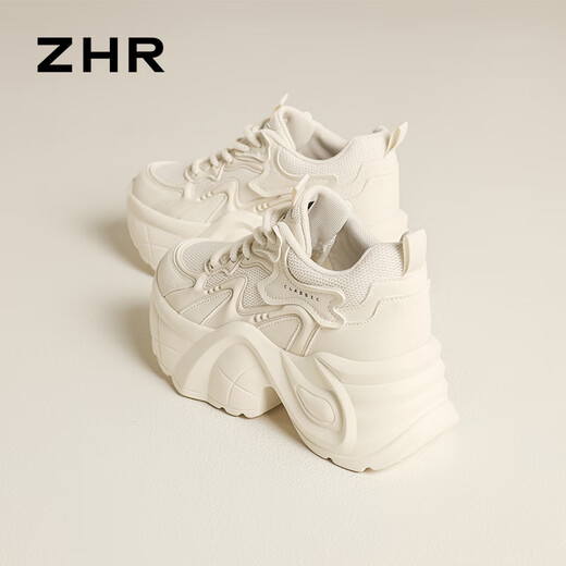 
ZHR dad shoes for women Spring and Autumn Small Sports Casual Shoes for Women Inner Heightening Thick Sole Women's Shoes G728 Beige 37