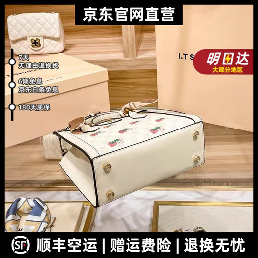 胤梵（YINFAN）新款包包女包单肩包斜挎包草莓印花潮时尚休闲百搭小包手提包 米白色