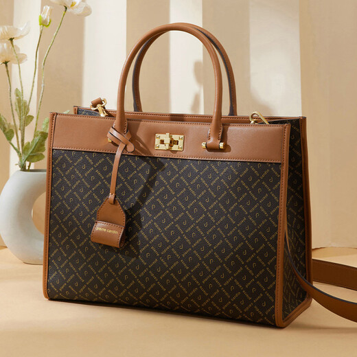 Pierre Cardin Frauenhandtasche große Kapazität Eins Schulter -Crossbody -Tasche Tasche vielseitige Mama -Tasche Frauen Urlaubsgeschenk für Freundin Brown/Gelbbraun 340*135*260 mm