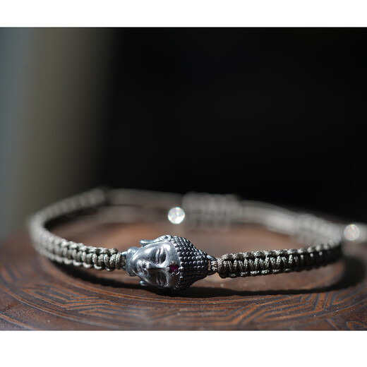 Micro-Given Pace Bracelet Collection. November Topaz-Stone Buddha Tanzanite Multi-Color Transfer Beads Retro Designer Ruby Buddha Braided Rope Sterling Silver Bracelet