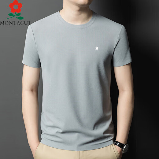 
Mengtejiao 2025 Spring and Autumn (MONTAGUT) short-sleeved T-shirt for men's mulberry silk without marks and no ironing men's T-shirt summer casual 11KSP-J13576 Blue 11 M 165 [Suggested 100-115Jin [Jin equals 0.5 kg]]