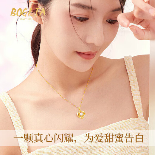 BOGLIA Love Necklace for Women 999 Pure Gold Diamond Pendant Clavicle Chain Valentine's Day Birthday Gift for Girlfriend and Wife Pure Gold Heart-Thrilling Necklace
