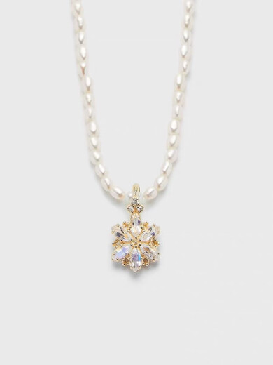 Pop Japanese Nojess*23 Christmas limited snowflake snow cut grass moonstone tanzanite ring necklace 925 silver gold-plated moonstone pendant natural pearl necklace
