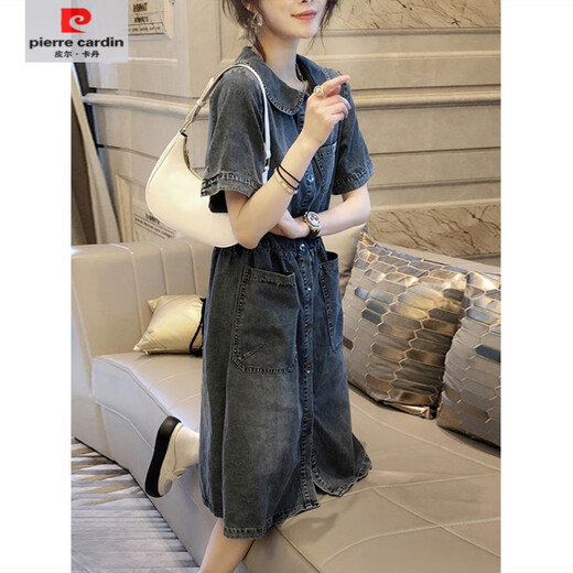 皮尔卡丹（pierre cardin）【1477人好评】欧洲站2025夏装新款宽松大码牛仔连衣裙女中长款收 图片色9800款 2XL 133-145斤
