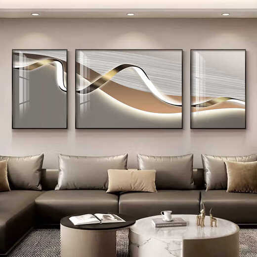 Huaixue Modern Simple Living Sala Sofá Decoración de la pared Decoración de la pared Luz de lujo Atmosférico Pintura de colgación 2025 Nuevo triple abstracto Mural T12342 izquierda y derecha 30*40 Middle 60*40 Lienzo de textura Aleación de aluminio Marco negro