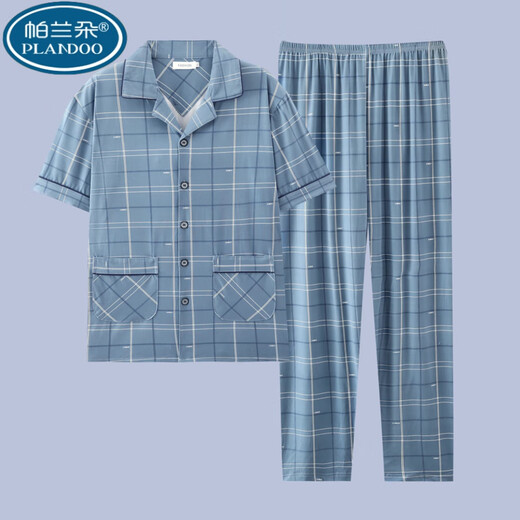
Palando 2025 new men's pajamas innocent cotton short-sleeved suit can be worn in summer for teenagers' trousers home clothes G3884 blue-short-sleeved trousers counter high-end flagship flagship L[recommended 100-120Jin[Jin equals 0.5 kg]] high-quality first-line brands