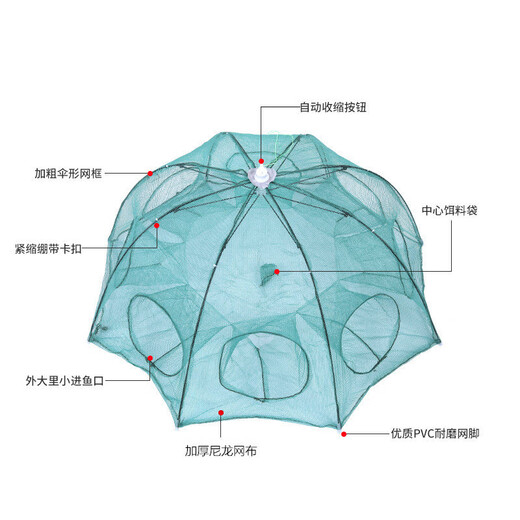 Umbrella net, fishing net, fish umbrella cage, automatic folding fish net, moving kite, fishing net, hand-thrown net cover, shrimp cage, 6 imported thickened frames (packaging bag included)