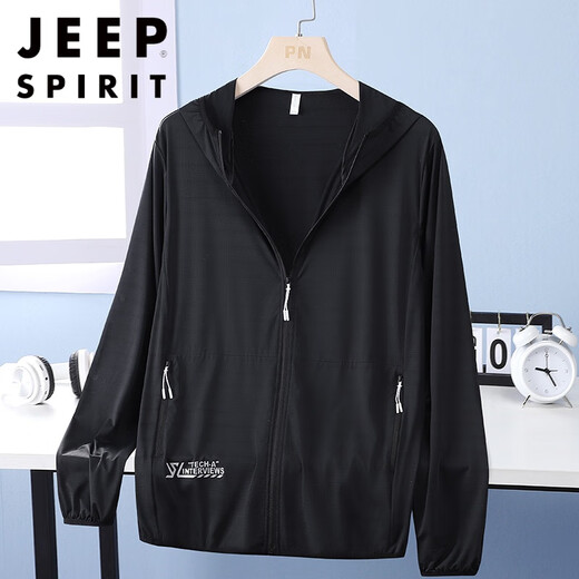 JEEP SPIRIT large size ice silk sun protection clothing for men in summer, light and breathable, plus fat and trendy, outdoor fishing sun protection clothing for fat men, black 8050 8XL 250-280Jin Jin equals 0.5 kg