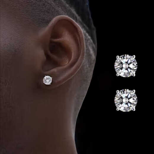 Guanpuge Fat Donglai same style men's platinum earrings, silver moissanite super flash men's platinum gold earrings with diamonds, four prongs, no need to pick off 1/pair 6.5mm (one carat) one item one