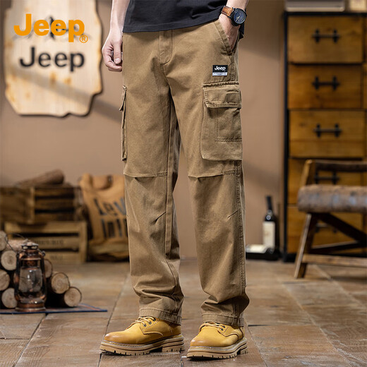 Jeep (JEEP) high-end pure cotton overalls men's 2025 autumn and winter new loose straight casual pants men's retro trendy brand long pants men
