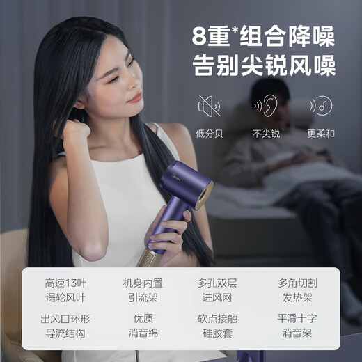 Midea hair dryer household negative ion high power does not damage hair hair dryer high-speed hair dryer curling set hair dryer 3.9 billion plasma hair care sterilization and mite removal smart LCD screen + new soft baby mode + quick-drying magnetic air nozzle hanger birthday gift for girls, wives, girlfriends, mothers-in-law, elderly people, practical and high-end