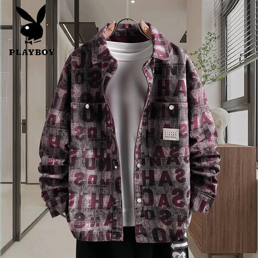 
Playboy (PLAYBOY) denim jacket for boys spring and autumn new style teenager shirt jacket for junior and senior high school students men's fashion top 16823 white L (100-115Jin [Jin equals about 0.5 kg])